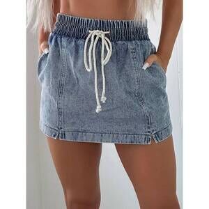 NEW LOVESOFT dawn high-waisted denim skort in dusk blue